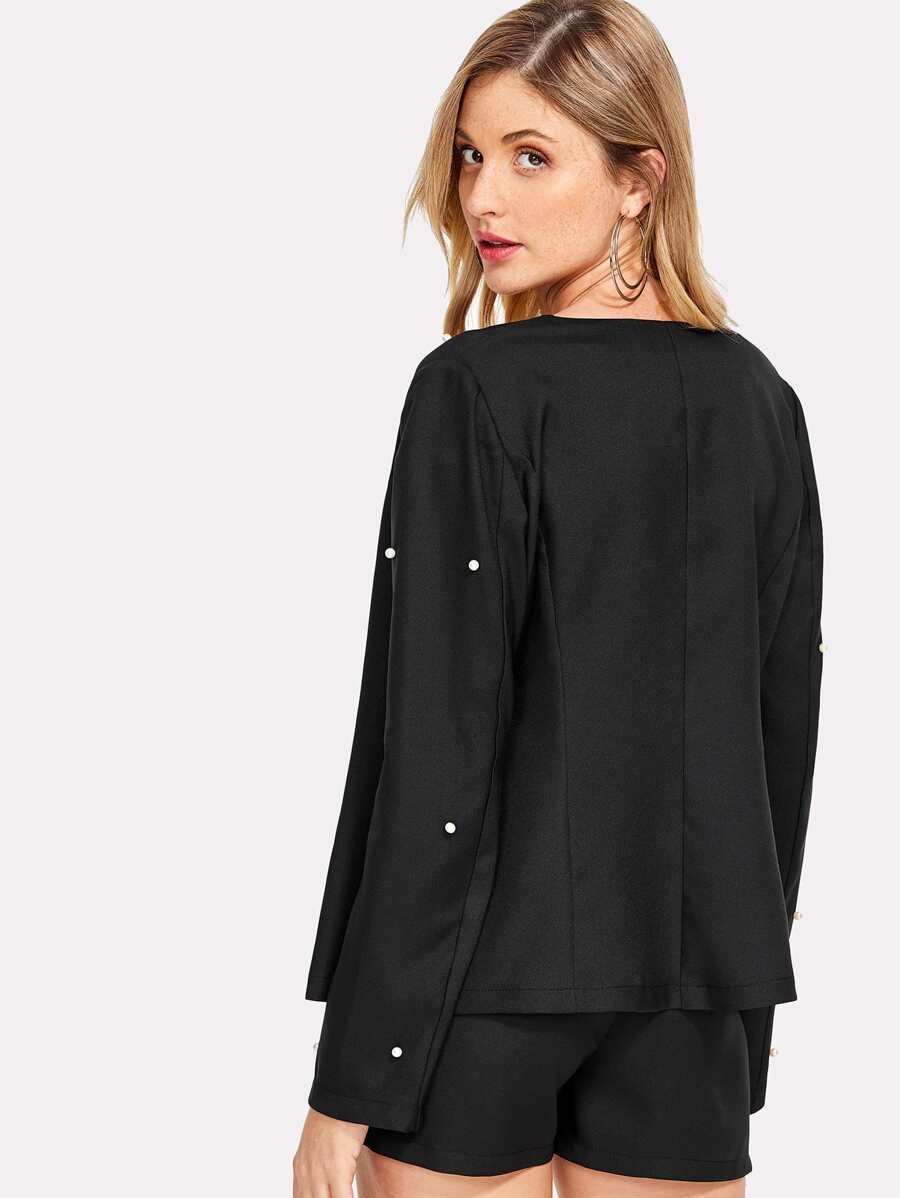 Pearl Beading Blazer With Shorts Periwinkley Shop