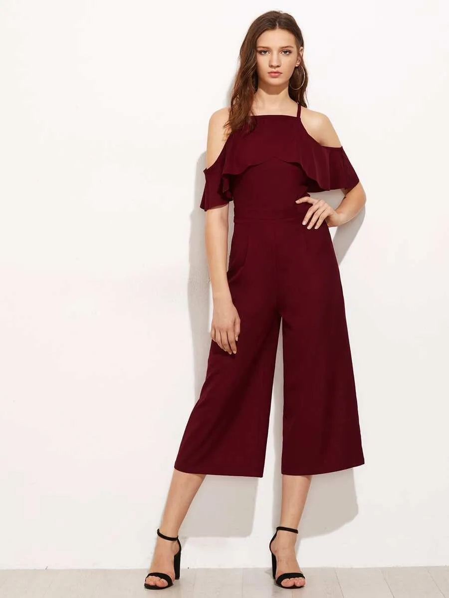 Overlap  Cold Shoulder Culotte Jumpsuit Periwinkley Shop