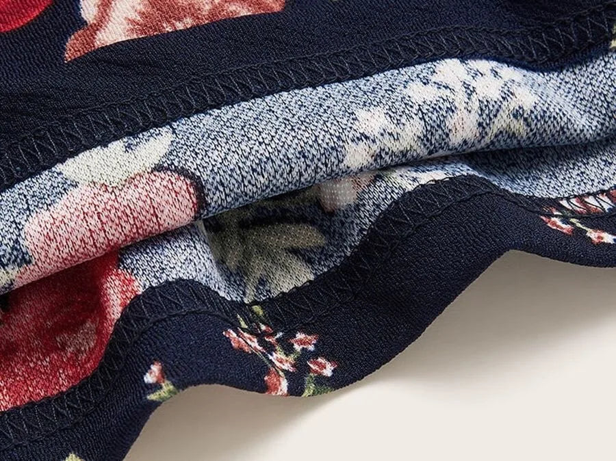 Mock-Neck Ruffle Cuff Floral Print Top Periwinkley Shop