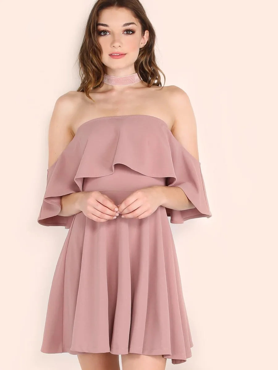Ruffle Bardot Skater Dress Periwinkley Shop