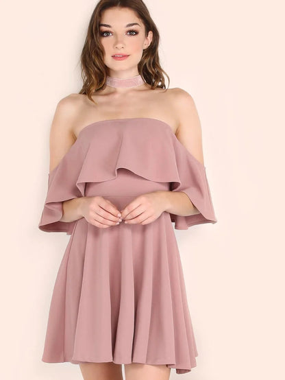 Ruffle Bardot Skater Dress Periwinkley Shop
