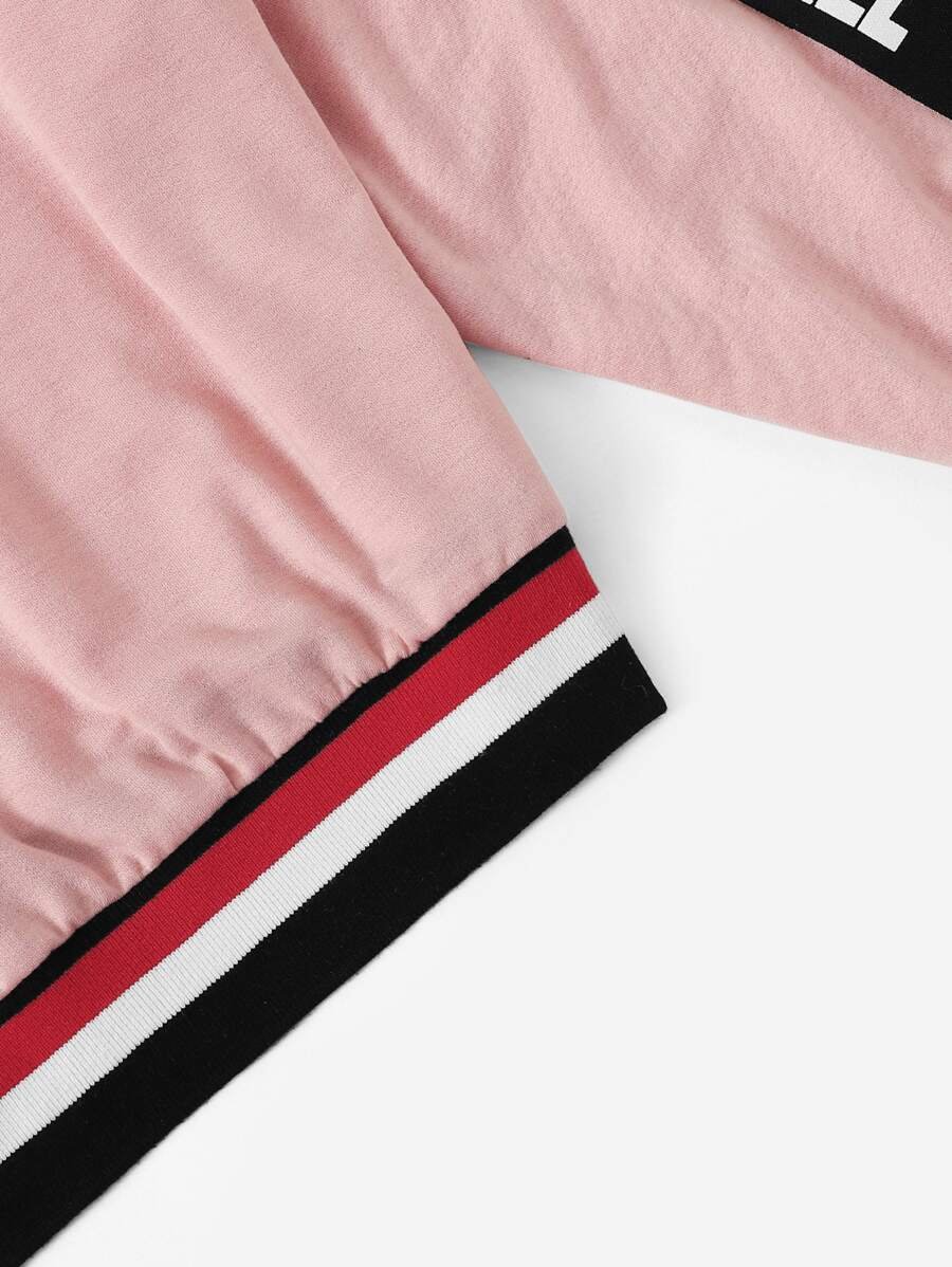 Contrast Letter Tape Side Pullover & Pants Set Periwinkley Shop