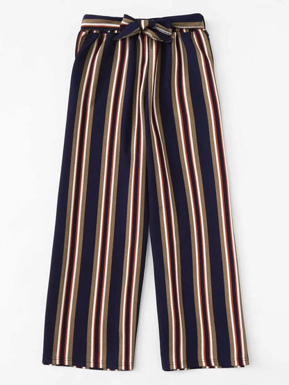 Block Striped Tie Detail Wide Leg Pants Periwinkley Shop