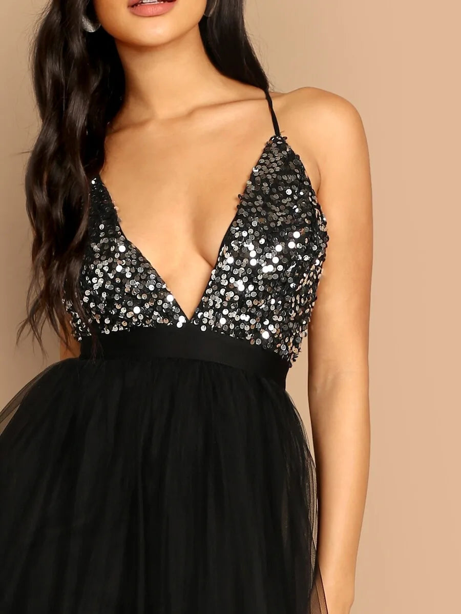 Sequin Top Cami Maxi Tulle Dress Periwinkley Shop