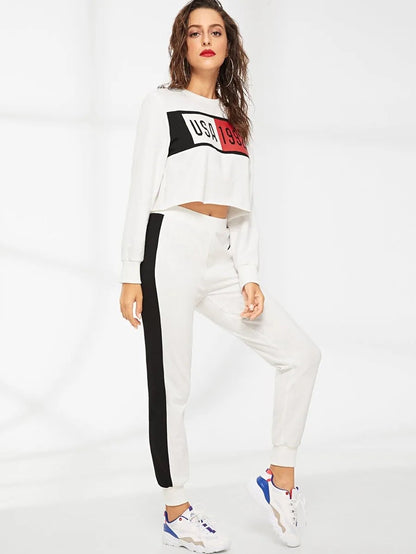 Mixed print crop top and sweatpants set Periwinkley Shop