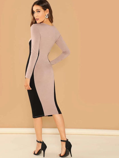 Contrast Panel Pencil Dress Periwinkley Shop