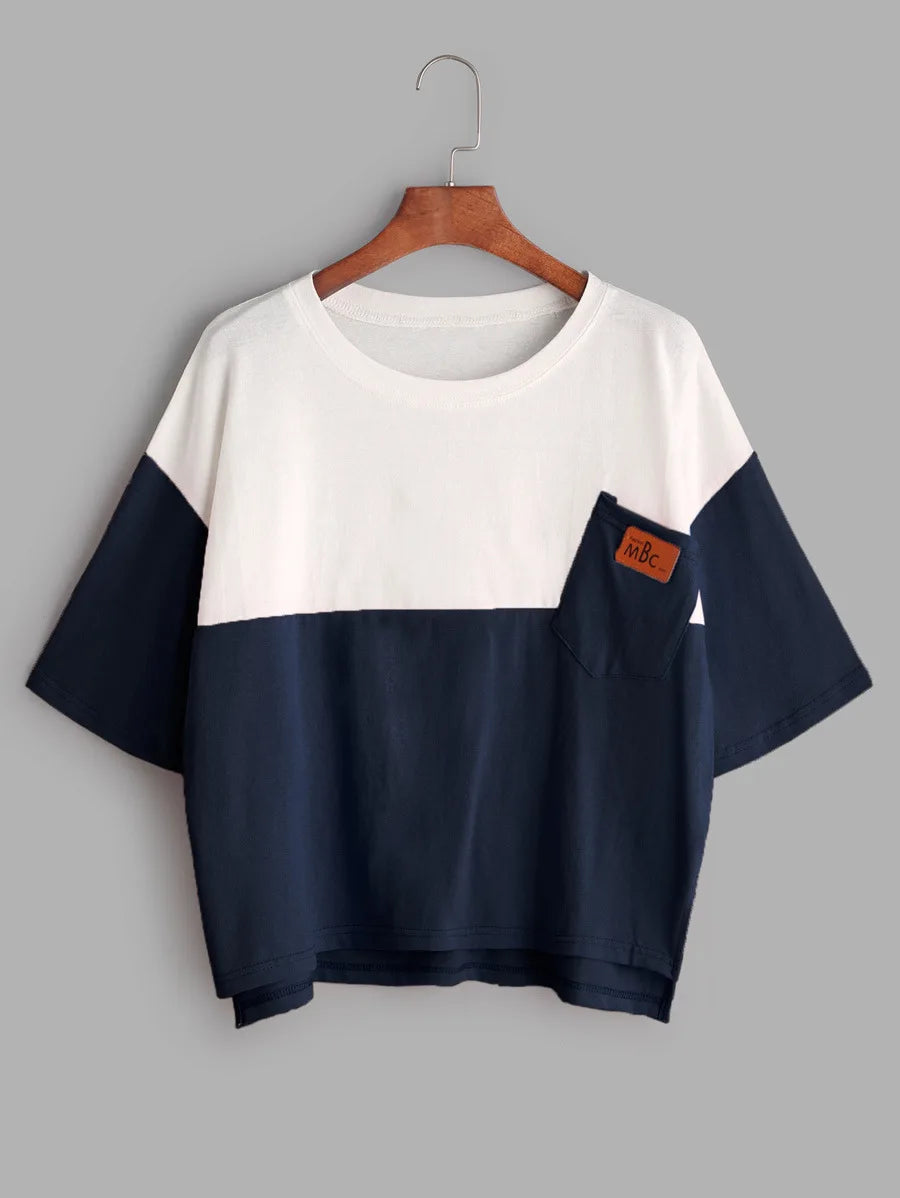 Color Block Dip Hem T-shirt Periwinkley Shop
