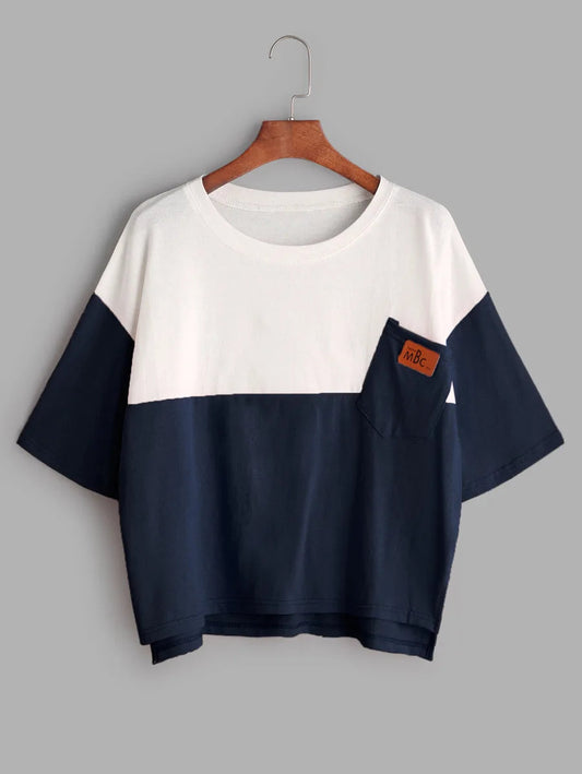 Color Block Dip Hem T-shirt Periwinkley Shop