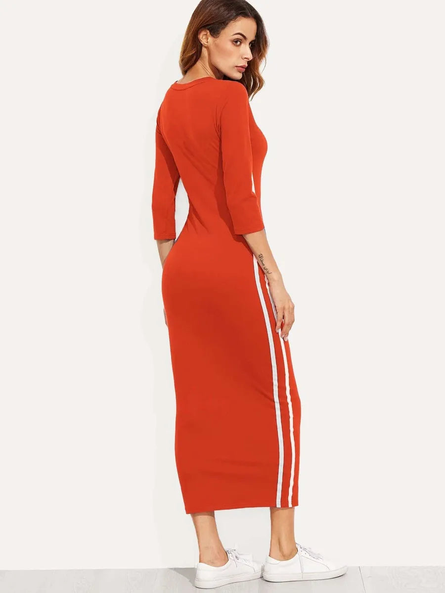 Striped Side Seam Pencil Dress Periwinkley Shop