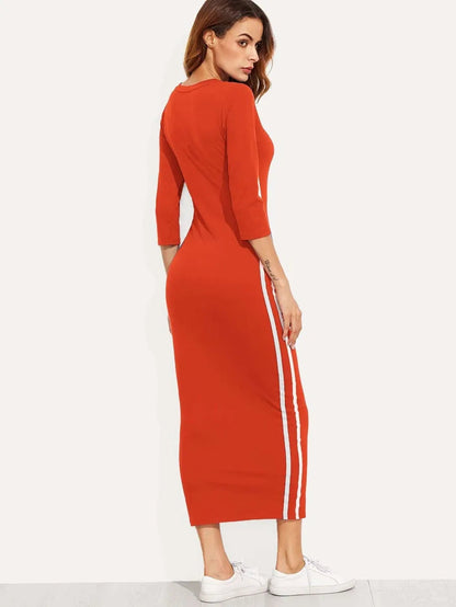 Striped Side Seam Pencil Dress Periwinkley Shop