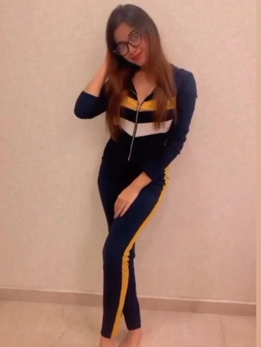 Cut and Sew Zip Front Form Fitting Jumpsuit Periwinkley Shop