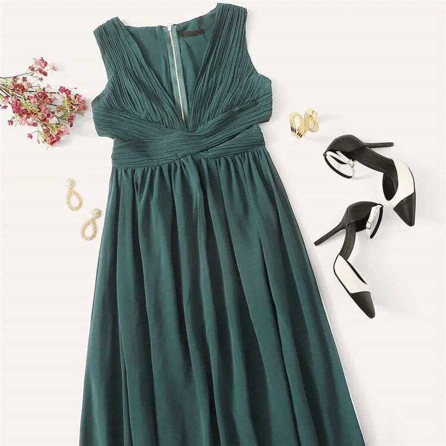 Open Back Ruched Top Flowy Prom One Piece Dress Periwinkley Shop