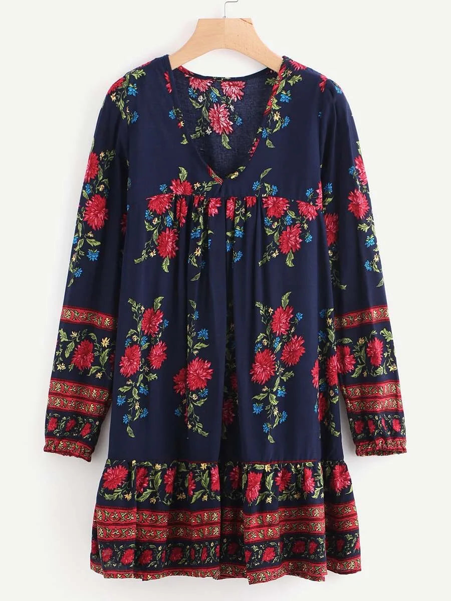 Botanical Print Pep Hem Dress Periwinkley Shop