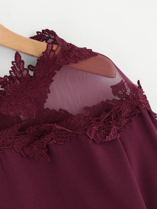 Mesh Panel Cold Shoulder Blouse Periwinkley Shop