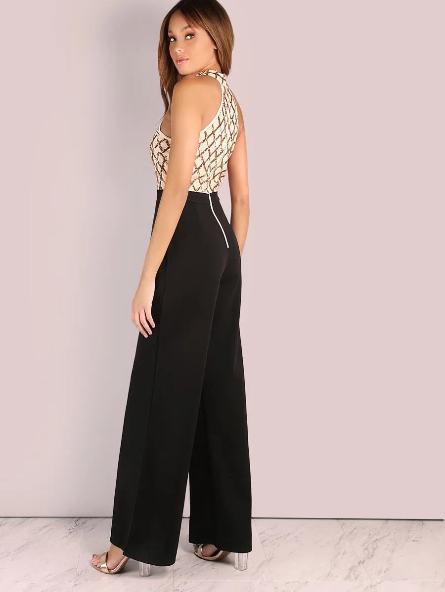 Sequin Diamond Wide Leg Jumpsuit Periwinkley Shop