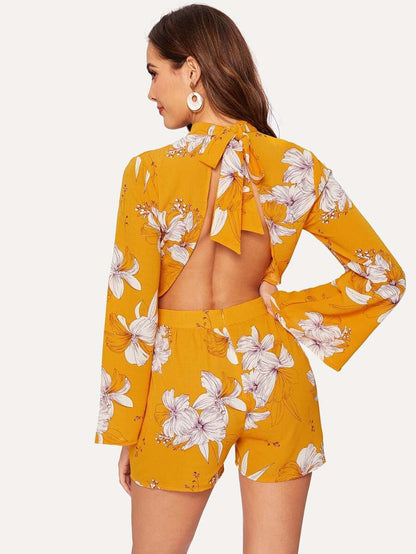 Floral Print Knot Backless Romper Periwinkley Shop