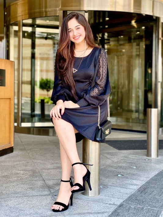 Bishop Sleeve Solid Dress Periwinkley Shop