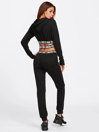 Printed Cross Strap Detail Hoodie & Sweatpants Set Periwinkley Shop