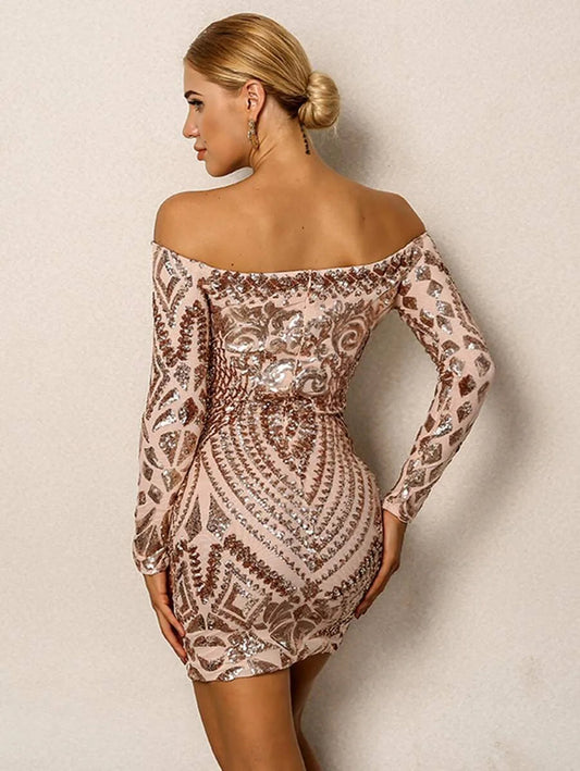 Joyfunear Sequin Cluster Off Shoulder Bodycon Dress Periwinkley Shop