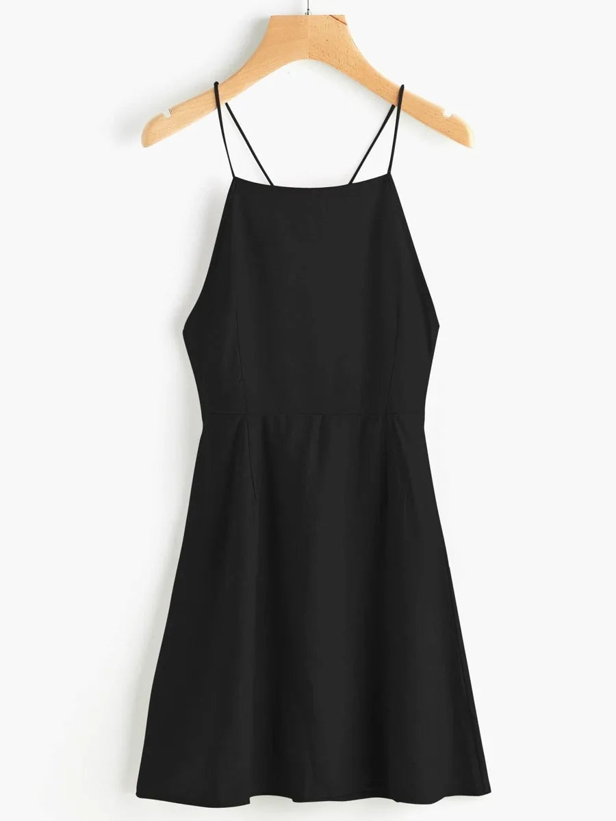 Criss Cross Lace Up Open Back Cami Dress Periwinkley Shop