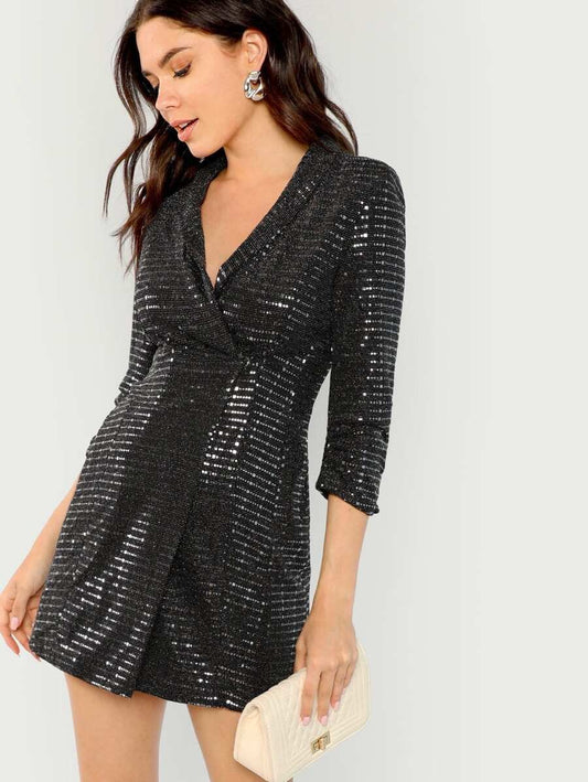 Shawl Collar Surplice Wrap Sequin Dress Periwinkley Shop