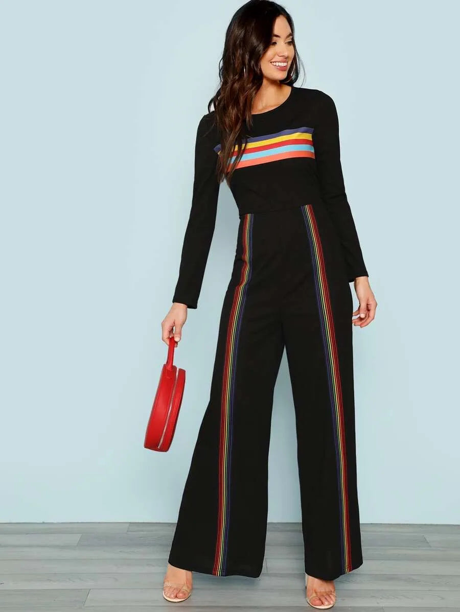 Contrast Striped Wide Leg Jumpsuit Periwinkley Shop