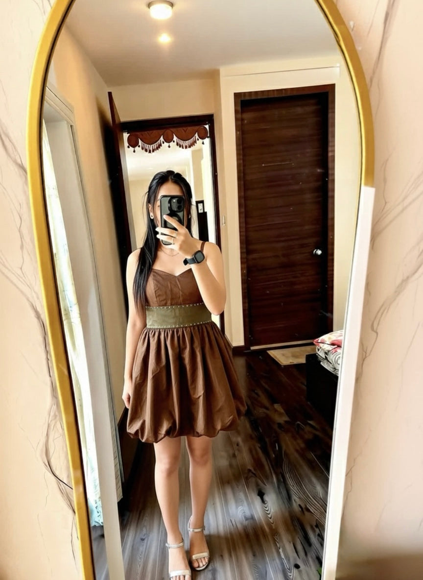 sequin embellished waist high belted  ball dress