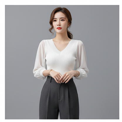 V neck knitted blouse
