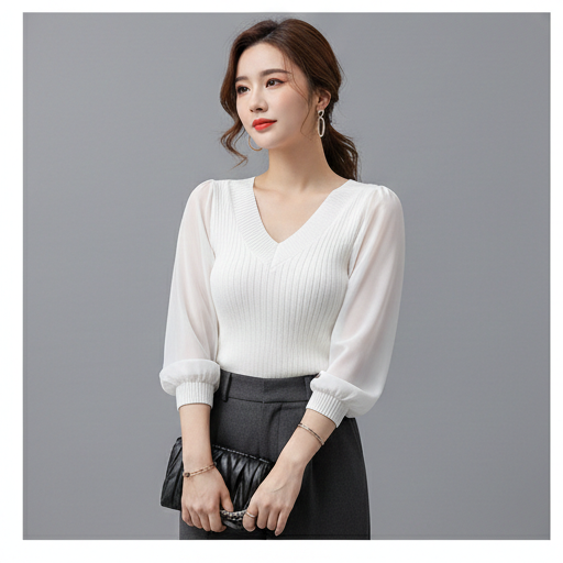 V neck knitted blouse