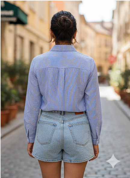 Floral Embroidered striped shirt