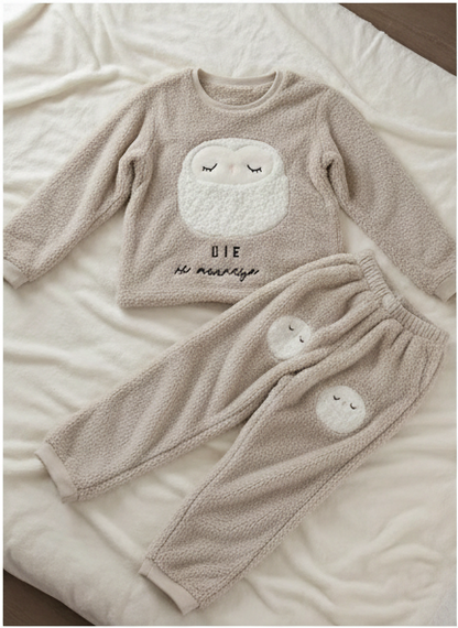 Owl & Letter Embroidered Plush Pyjama Set