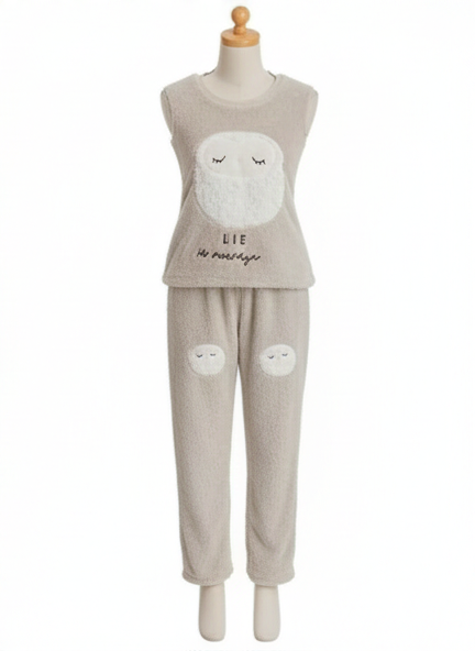 Owl & Letter Embroidered Plush Pyjama Set