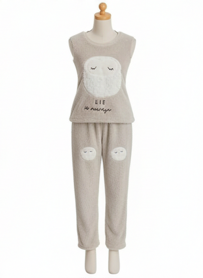 Owl & Letter Embroidered Plush Pyjama Set