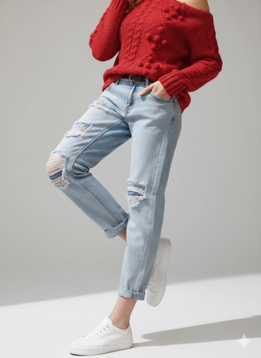 Cut Out Shoulder Textured Sweater