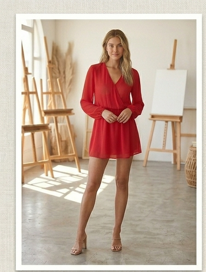 SIMPLE V-NECK LONG SLEEVE ELASTIC WAIST