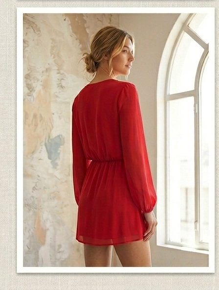 SIMPLE V-NECK LONG SLEEVE ELASTIC WAIST