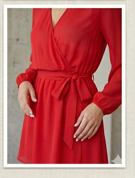 SIMPLE V-NECK LONG SLEEVE ELASTIC WAIST