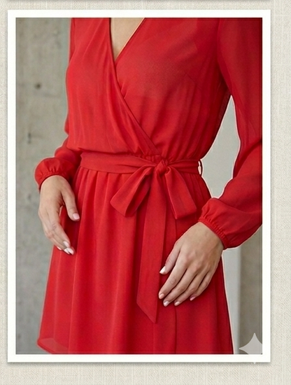 SIMPLE V-NECK LONG SLEEVE ELASTIC WAIST