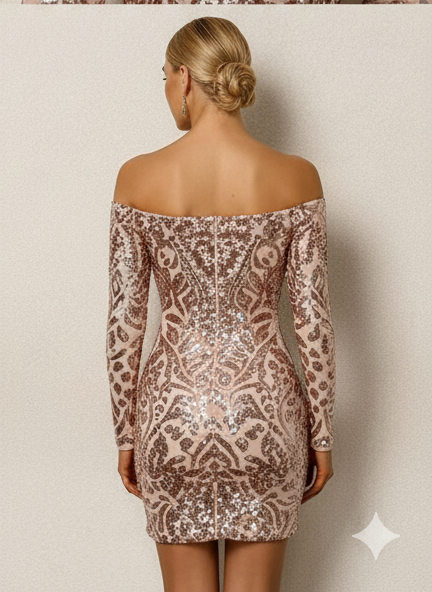 Joyfunear Sequin Cluster Off Shoulder Bodycon Dress