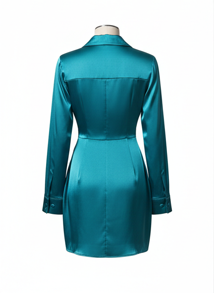 Ruched Bishop Sleeve Satin Dress