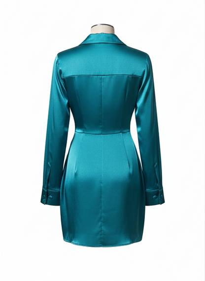 Ruched Bishop Sleeve Satin Dress