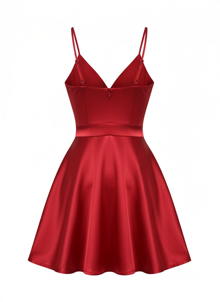 Deep Neck Red Satin Dress