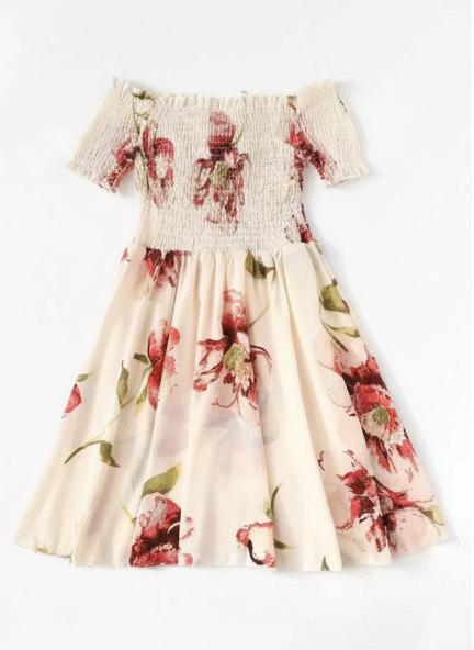 Off Shoulder Pleated Tie Neck Dress