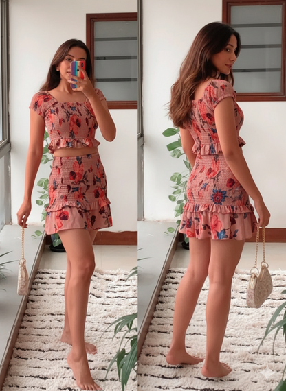 Elora Blush Floral Smocked Two-Piece Set
