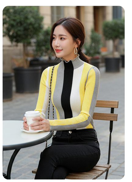 Yellow Colorblock Striped Sweater Pullover