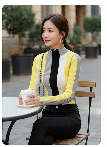Yellow Colorblock Striped Sweater Pullover