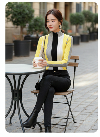 Yellow Colorblock Striped Sweater Pullover