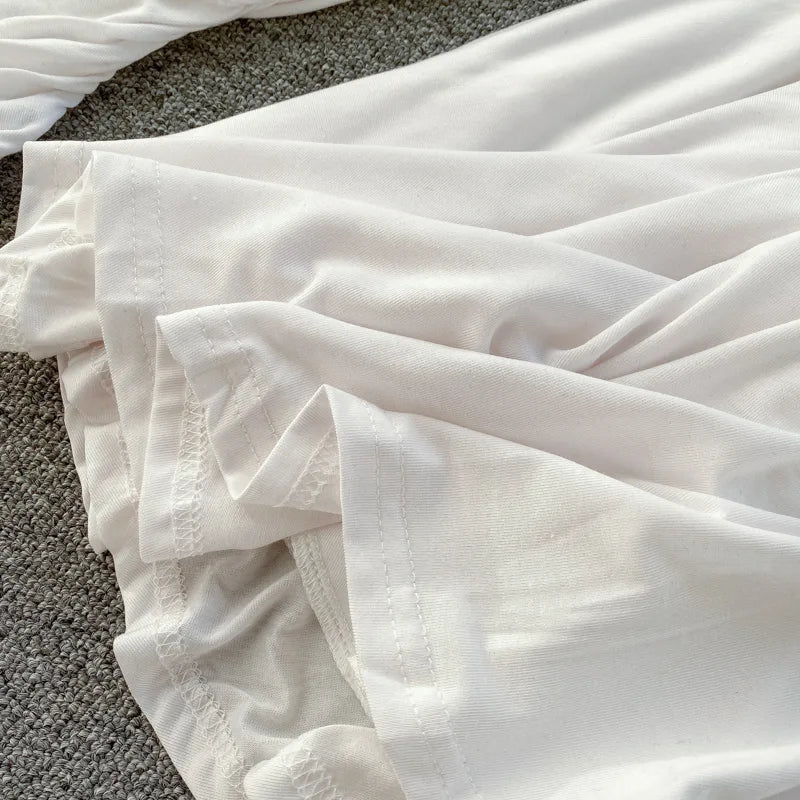 Long Sleeve Pleated Inclined Shoulder sexy white dress Periwinkley Shop