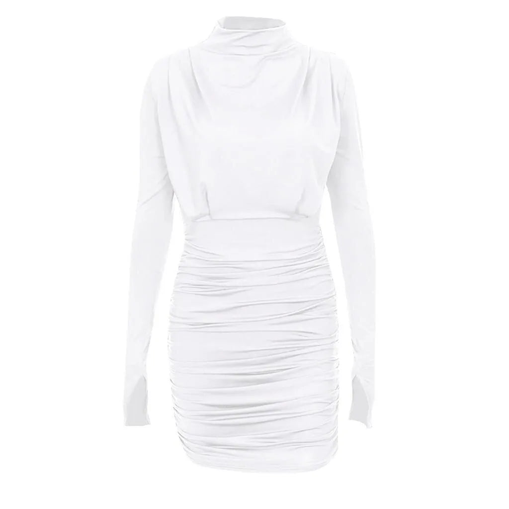 Autumn Women Dress Bodycon turtleneck Long Sleeve Mini Party Dress Elegant Party Outfits Sexy Dress Club Clothes Ropa Mujer