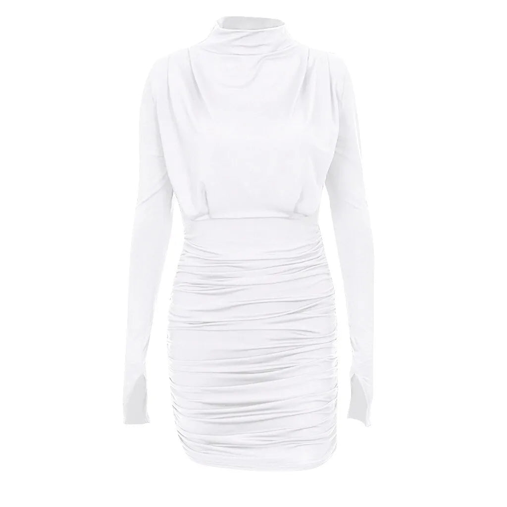 Autumn Women Dress Bodycon turtleneck Long Sleeve Mini Party Dress Elegant Party Outfits Sexy Dress Club Clothes Ropa Mujer